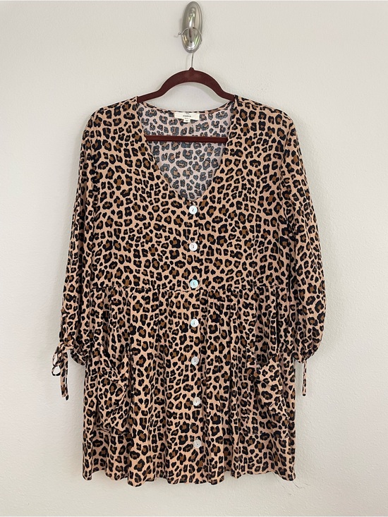entro Tops - Entro Leopard Print Button‎ Front Babydoll Tunic Top/Dress Size M- Brown/Black